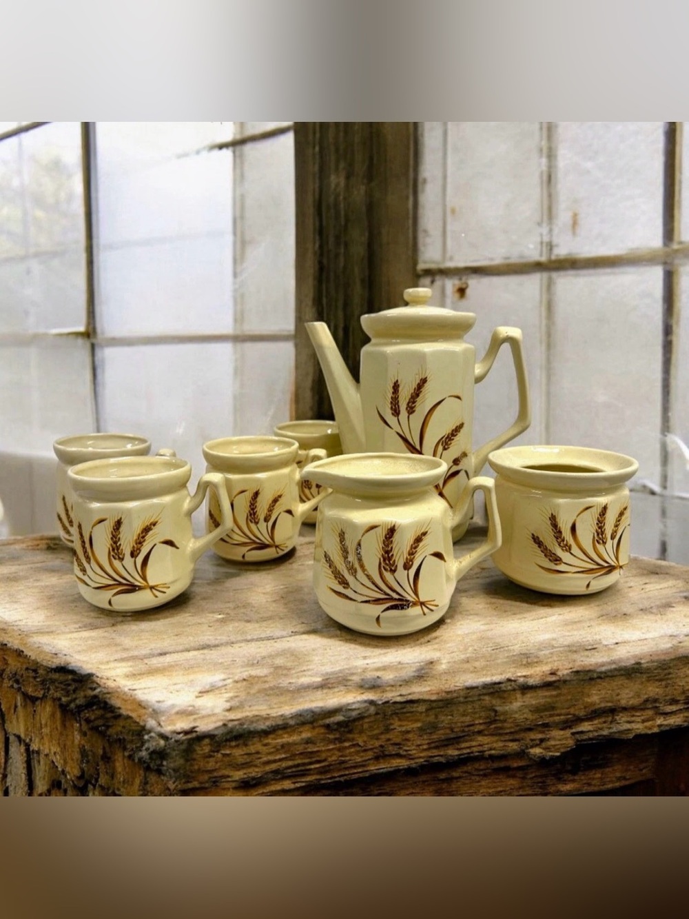Vintage Gailstyn Sutton Tres Gourmet Wheat Coffee Set Taiwan 7 Pc Stoneware